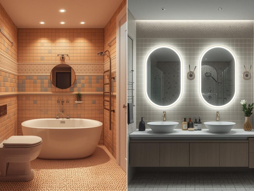 athroom makeover 2025 showing renovation transformation with modern fixtures