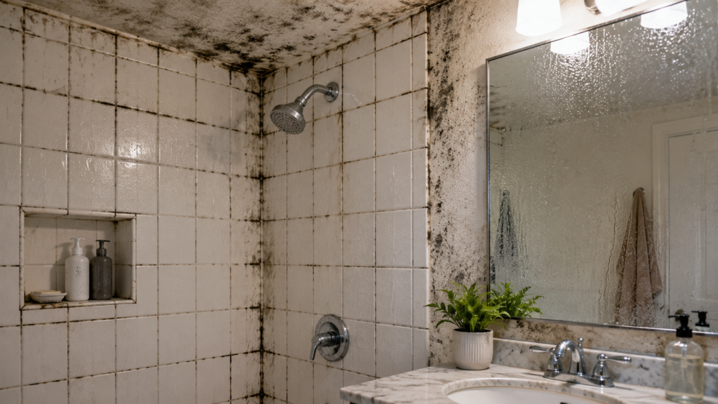 Bathroom Health Hazards caused by mold growth in a humid bathroom