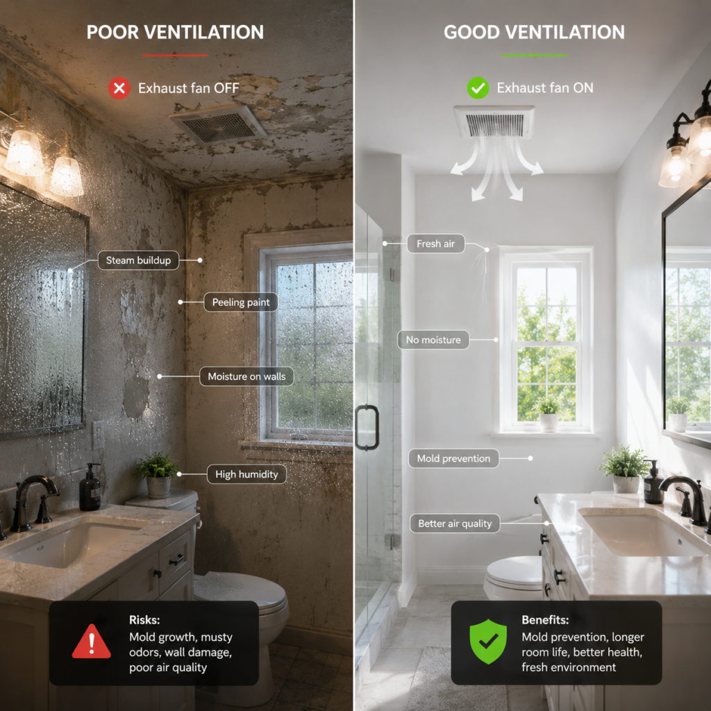 Bathroom Health Hazards from poor bathroom ventilation and excess moisture