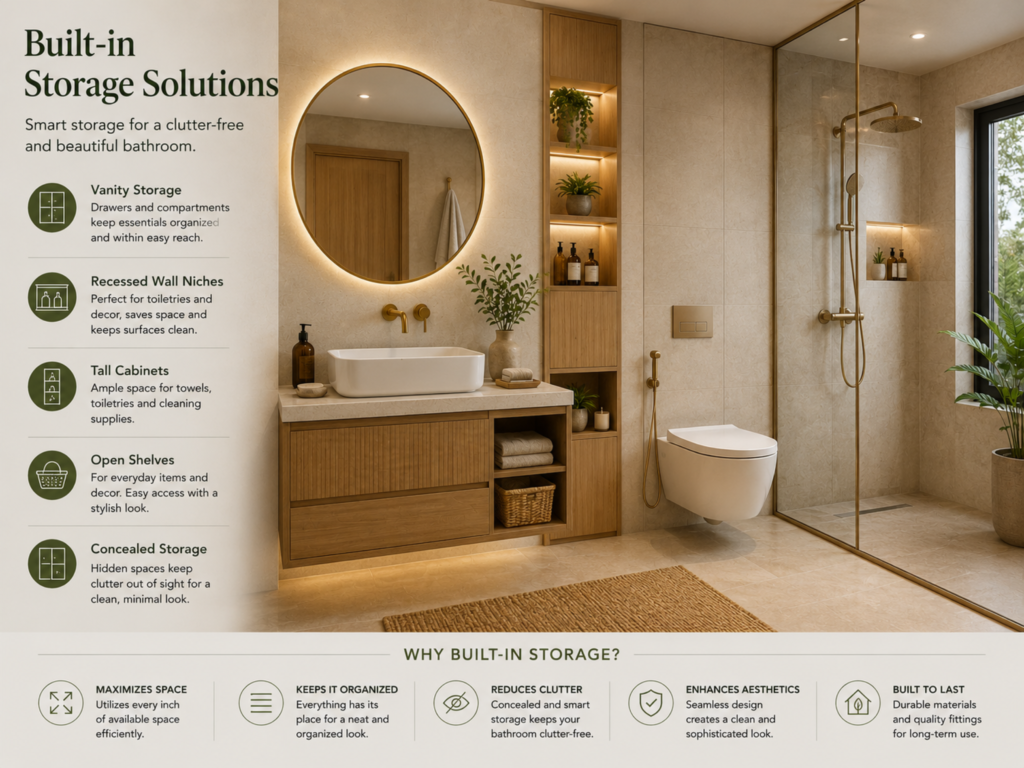 built in storage solutions is bathroom renovation trends