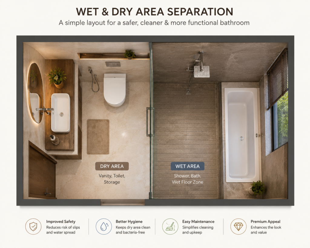 wet and dry area bathroom renovation trend