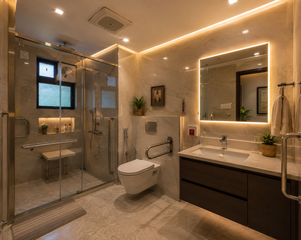 lighting and ventilation needed in Senior Citizen Bathroom Renovation in Hyderabad