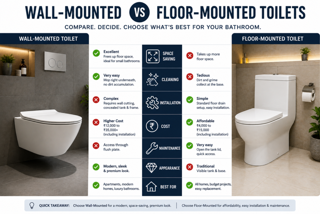 Wall-Mounted vs Floor-Mounted Toilets infographic